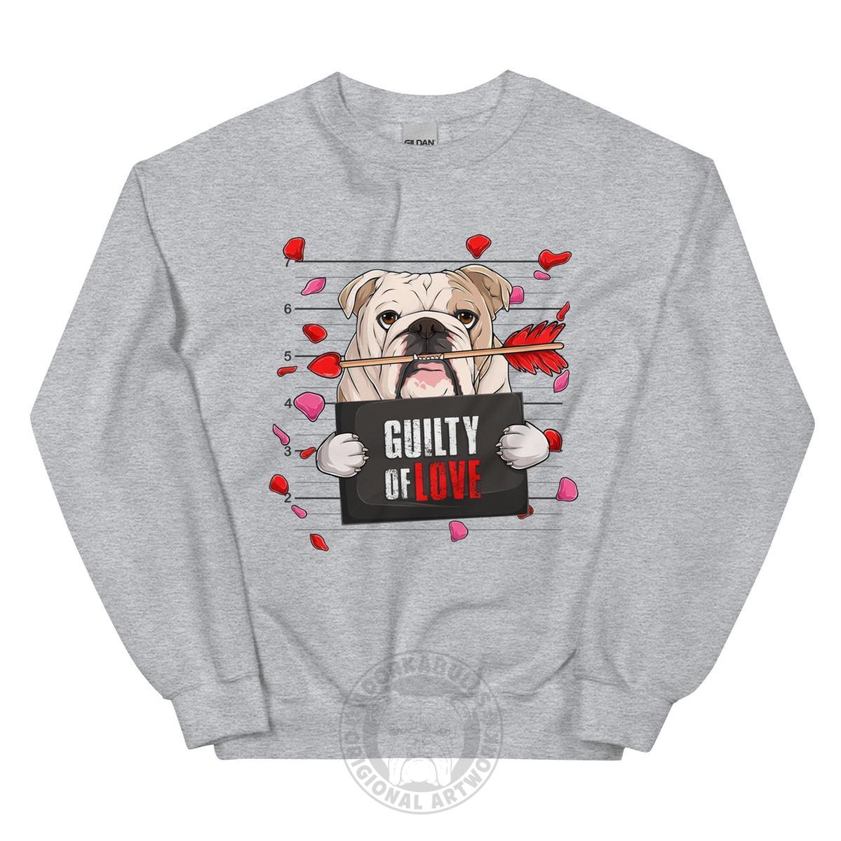 "Guilty of Love" Bulldog Valentine’s Day Sweatshirt | Fawn & White Colored