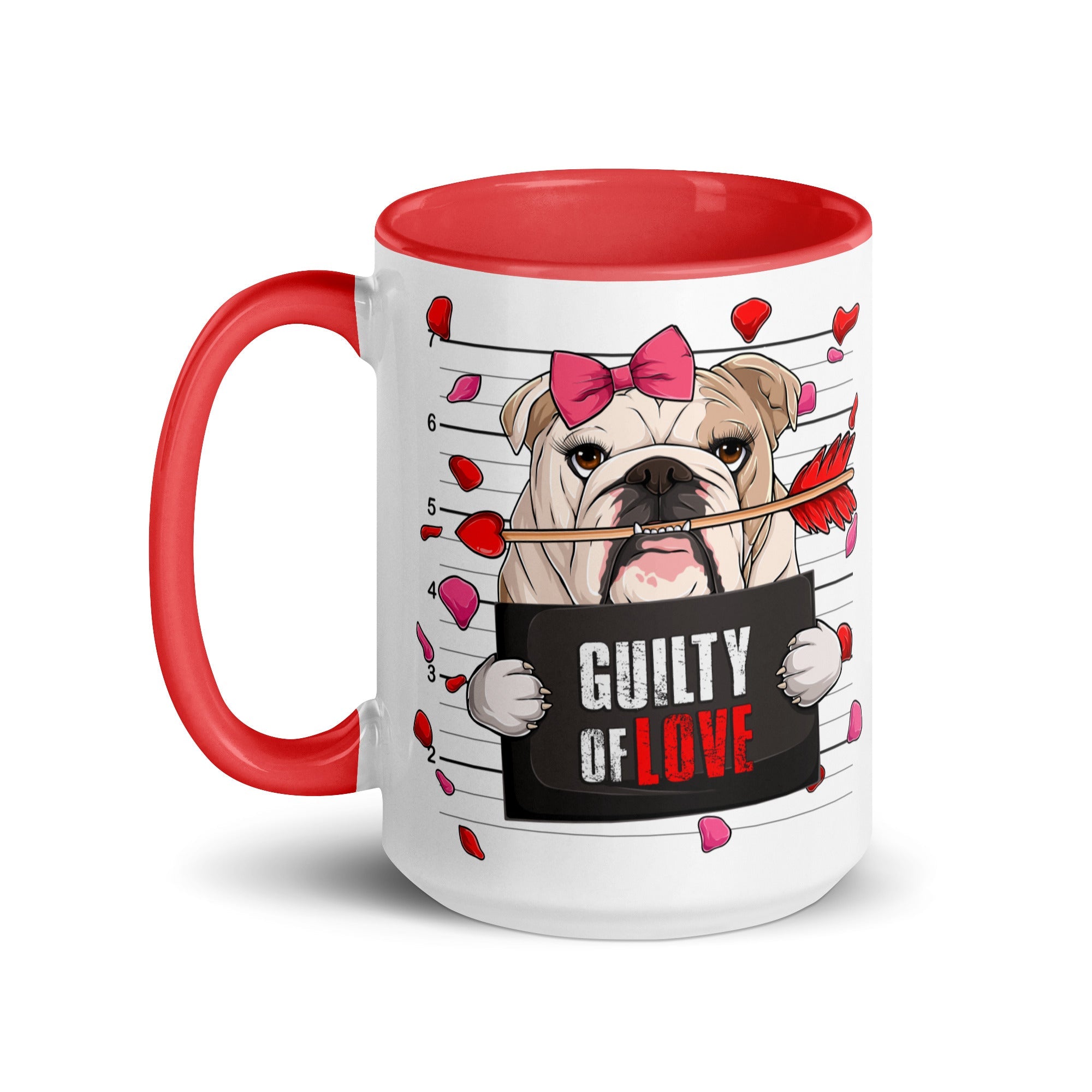 "Guilty of Love" English Bulldog Mug | Fawn & White Colored Female