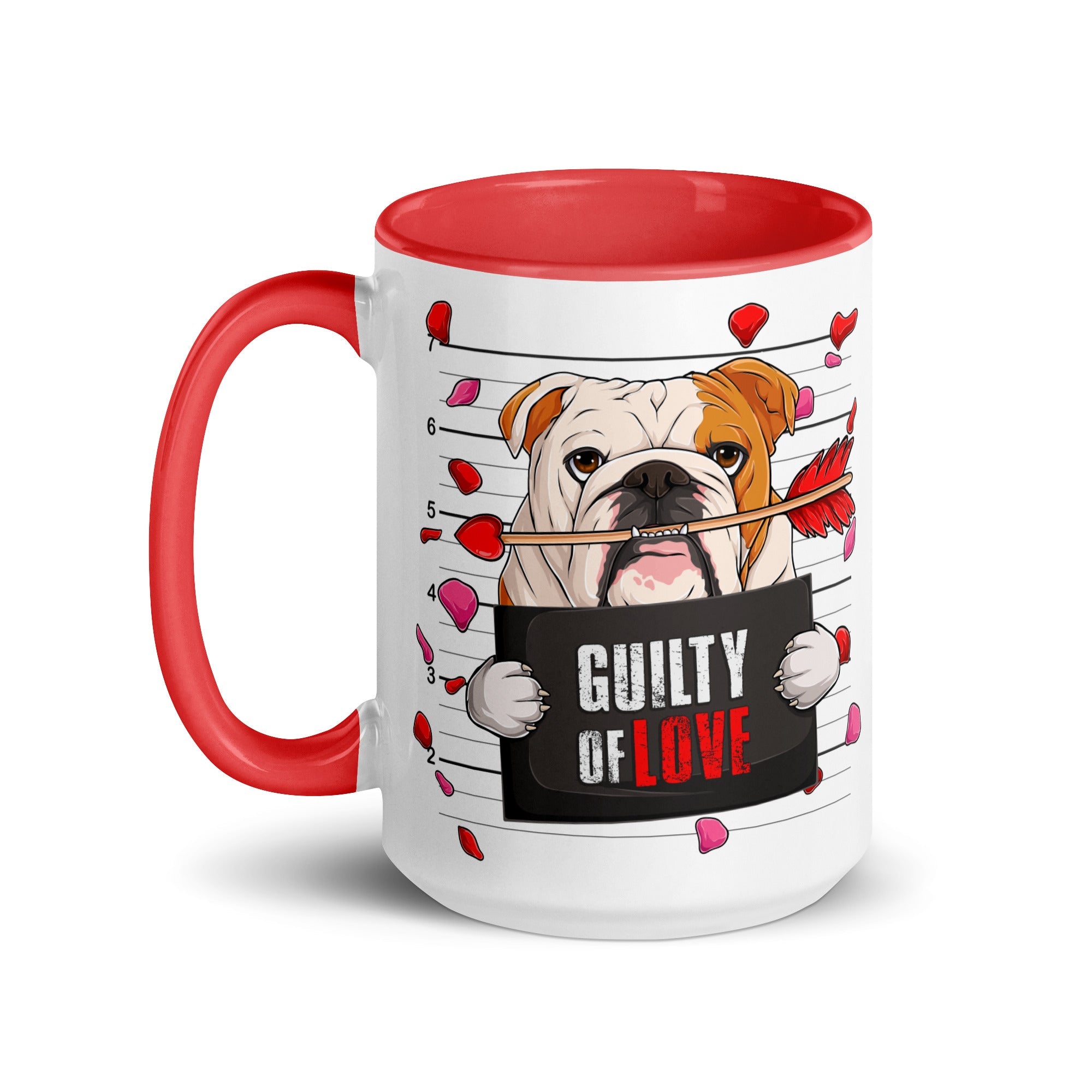 "Guilty of Love" English Bulldog Mug | Red & White Colored Male