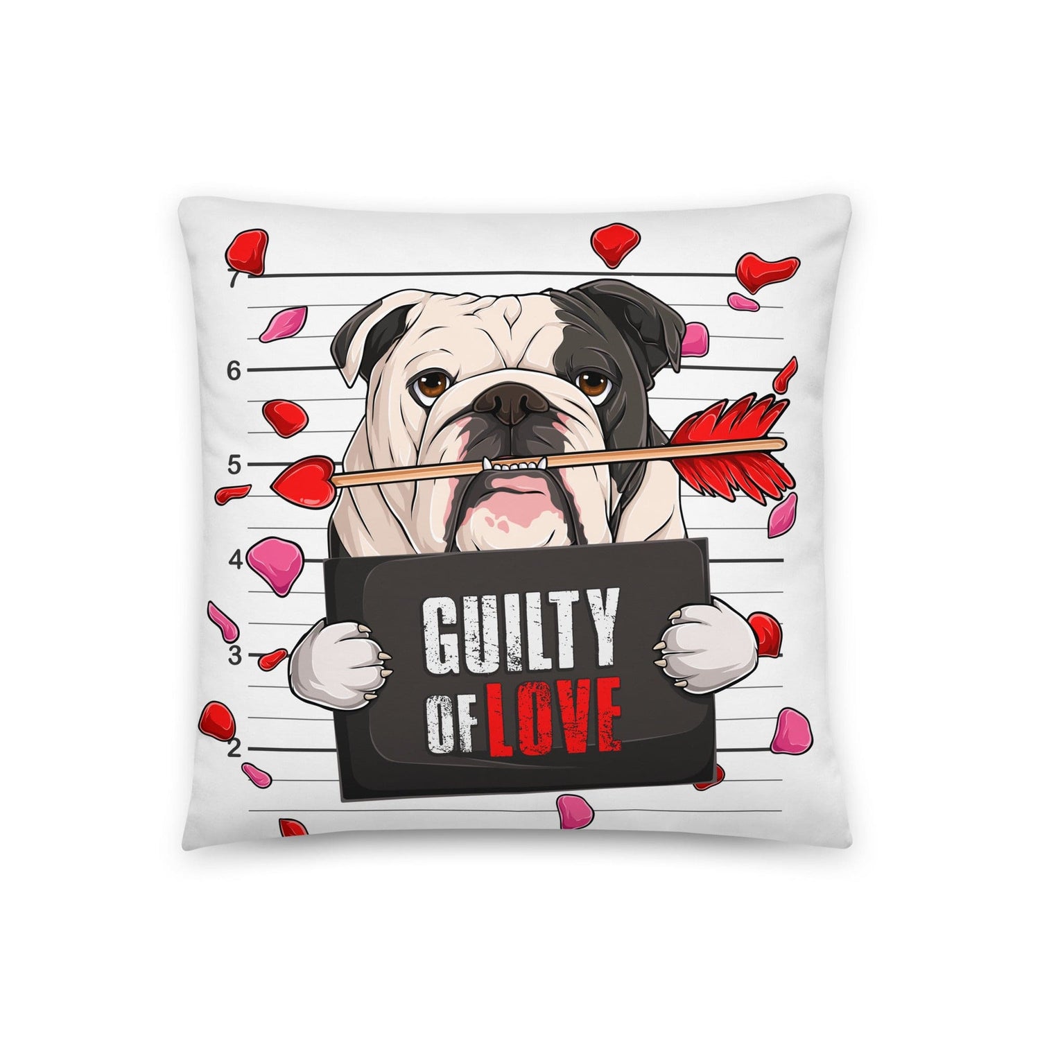 "Guilty of Love" English Bulldog Throw Pillow | B&W Colored Male
