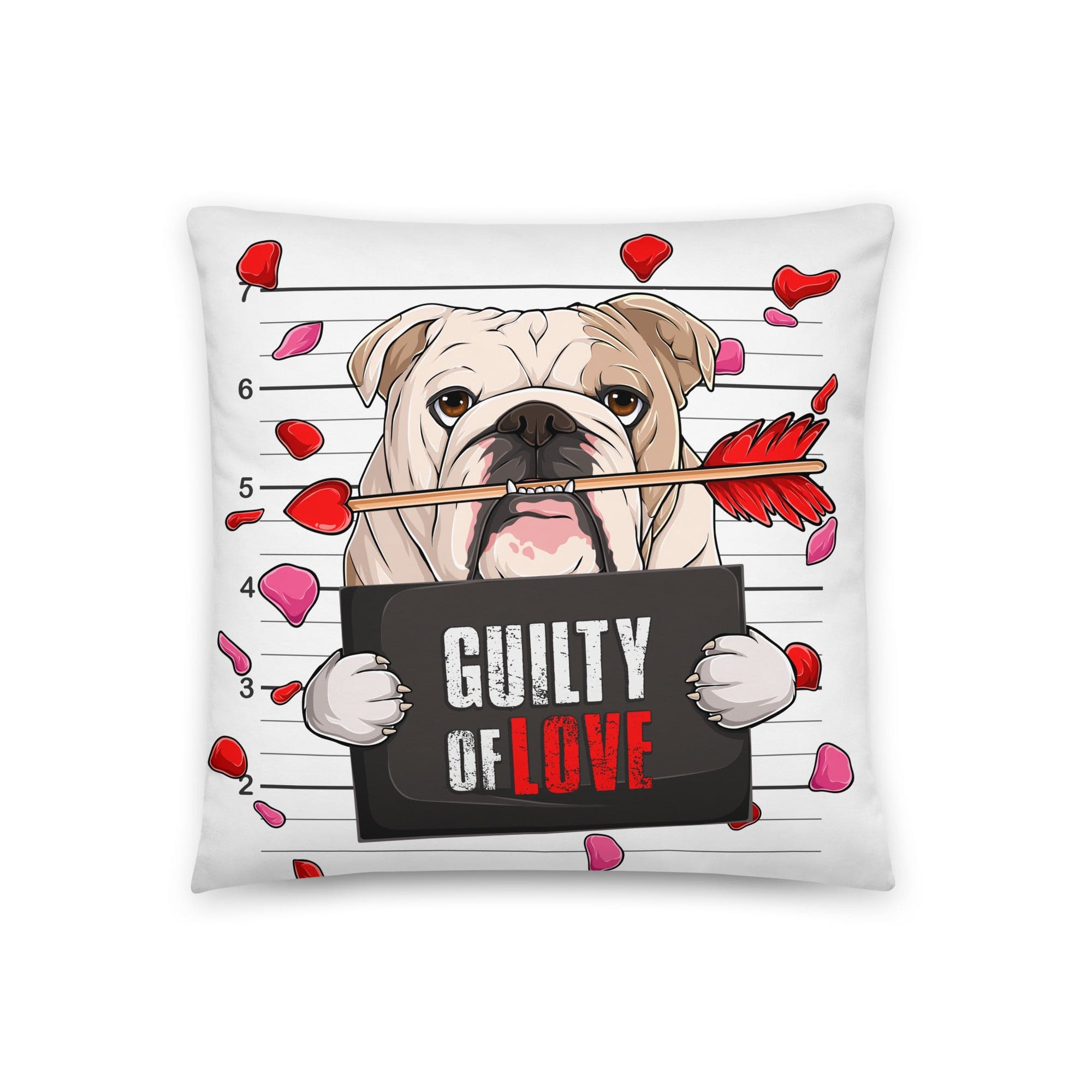 "Guilty of Love" English Bulldog Throw Pillow | Fawn & White Colored Male