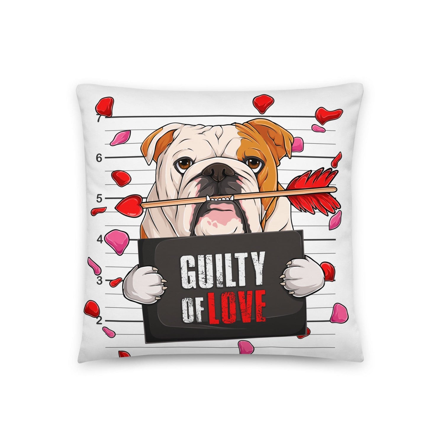 "Guilty of Love" English Bulldog Throw Pillow | Red & White Male