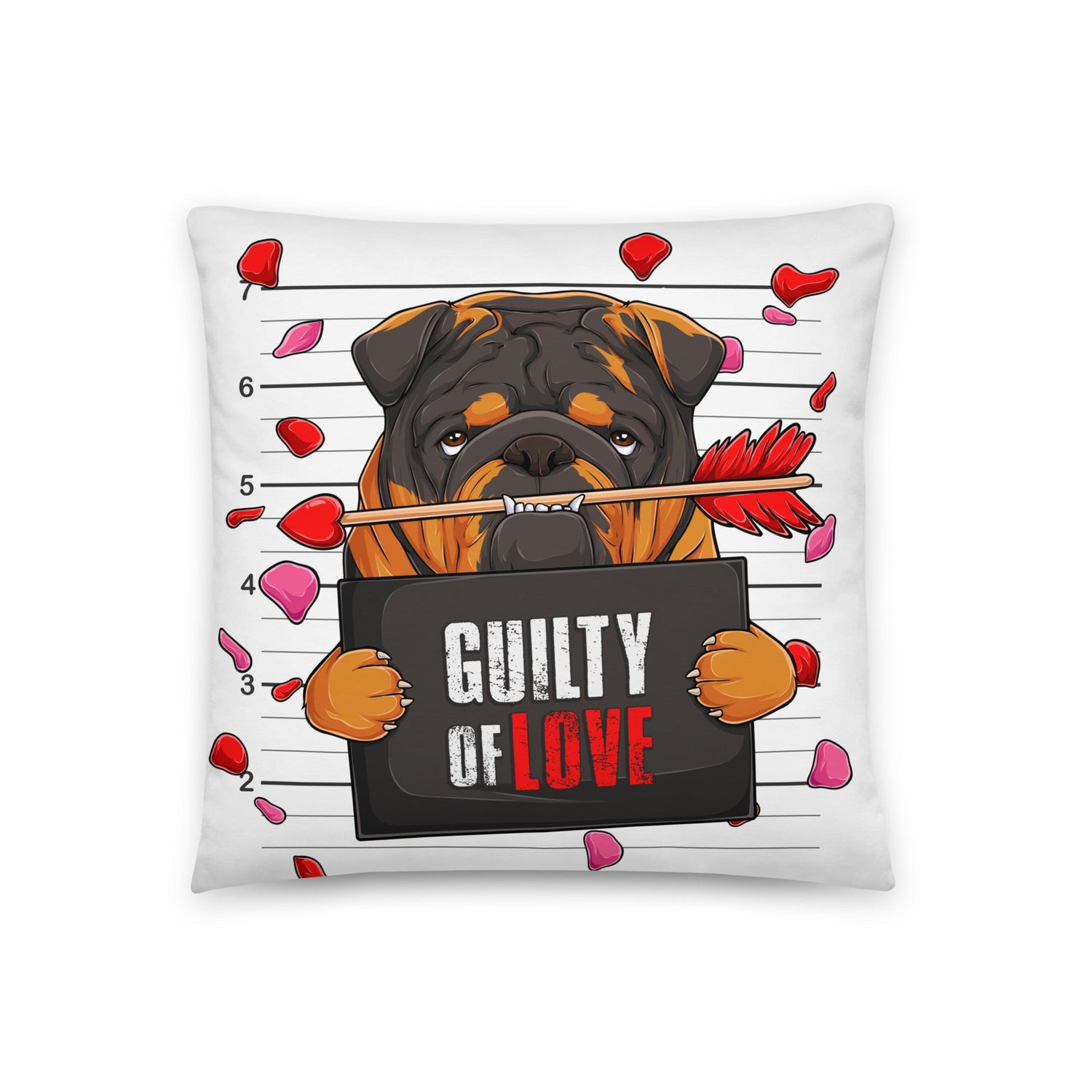 "Guilty of Love" English Bulldog Throw Pillow | Tri Colored Male