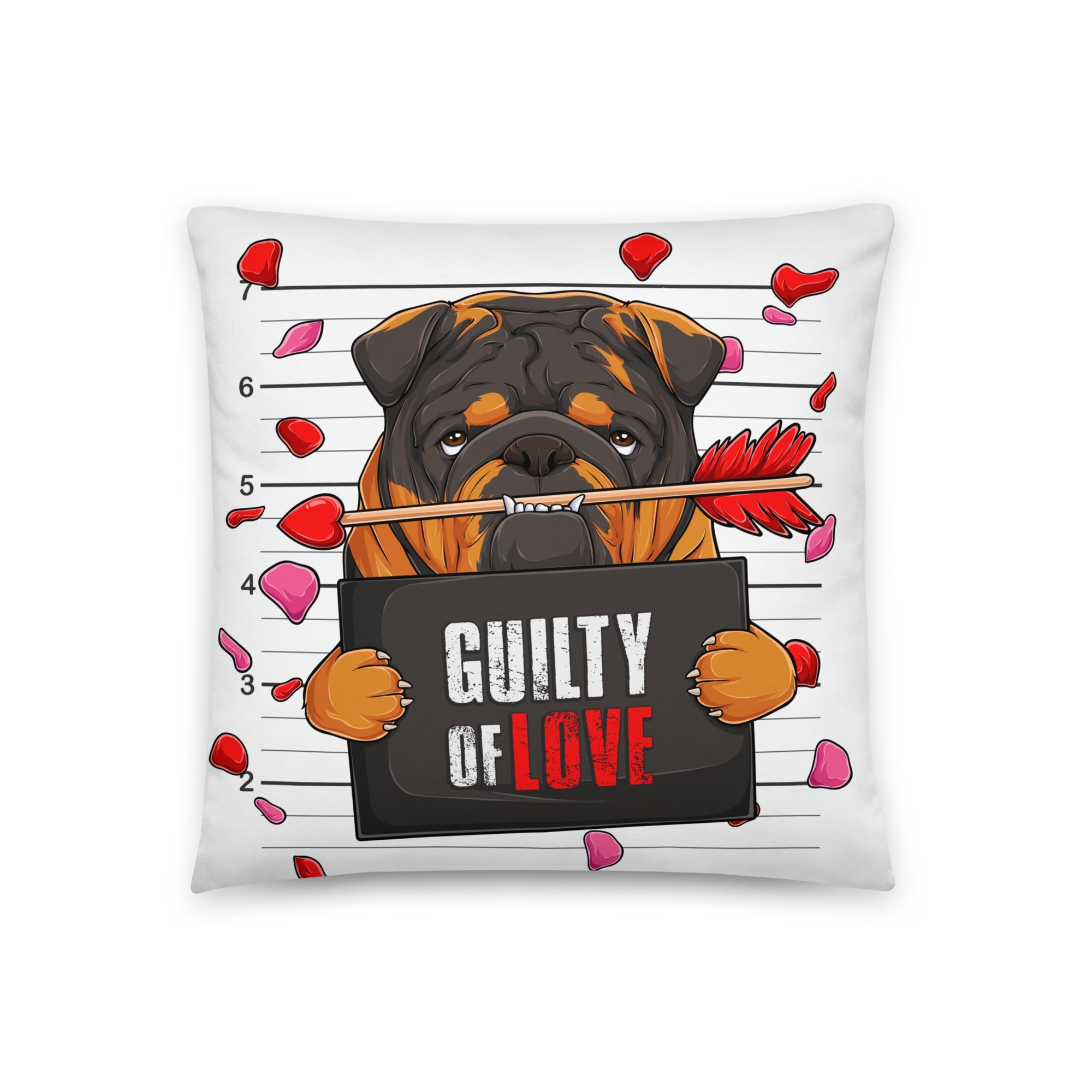 "Guilty of Love" English Bulldog Throw Pillow | Tri Colored Male