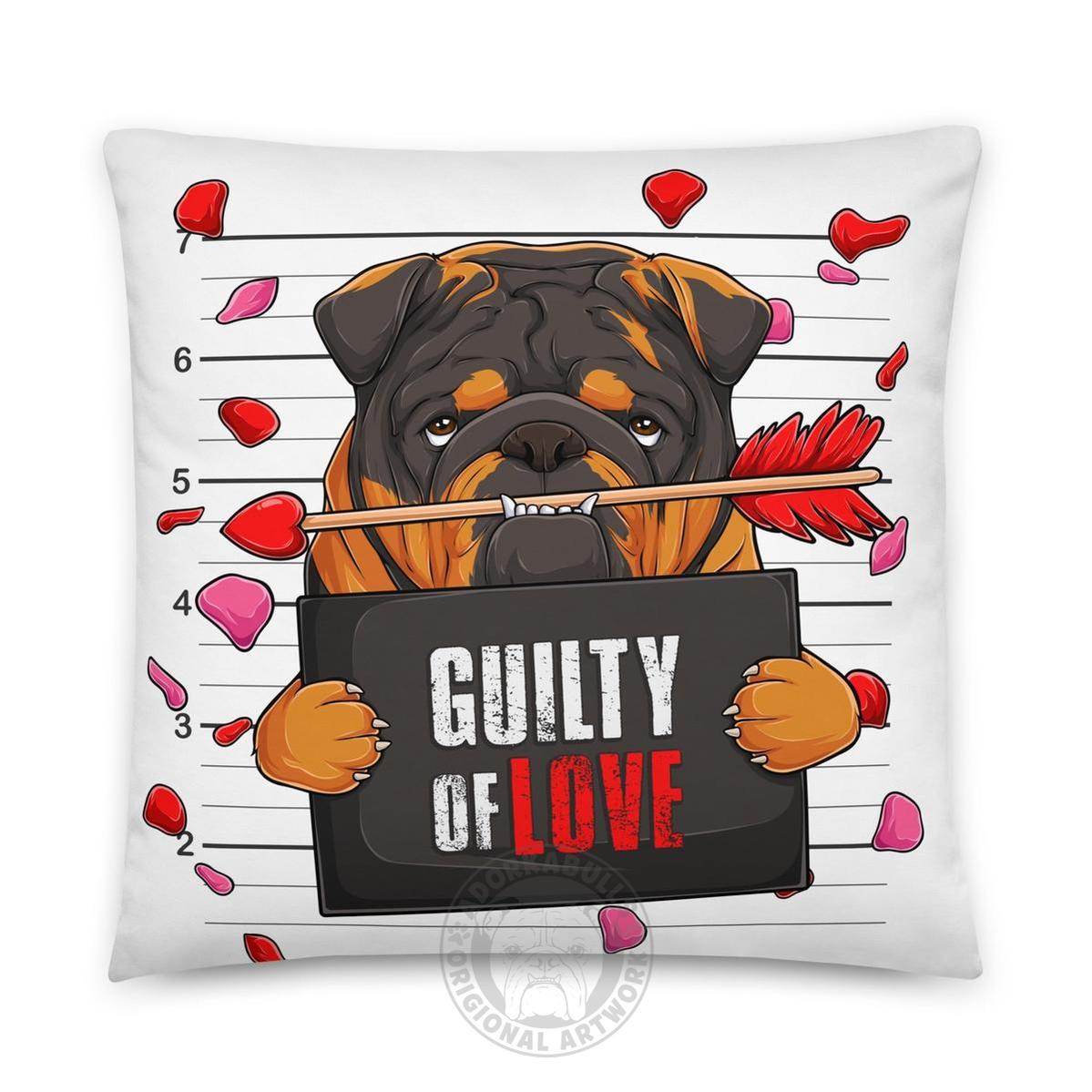 "Guilty of Love" English Bulldog Throw Pillow | Tri Colored Male