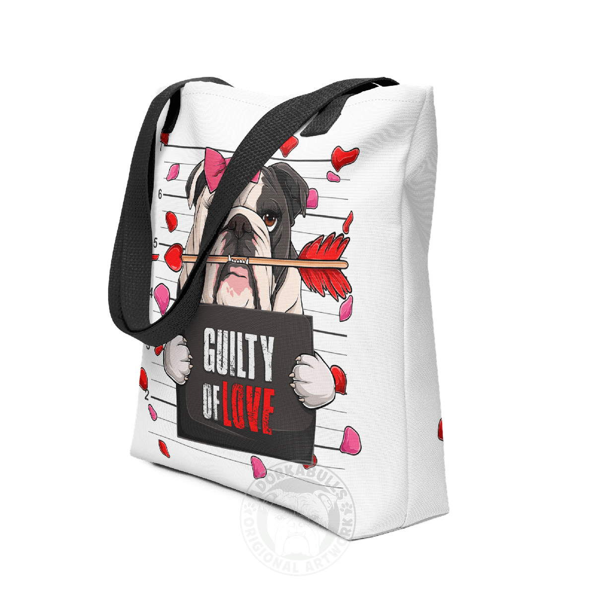 "Guilty of Love" English Bulldog Tote Bag | B&W Colored Female