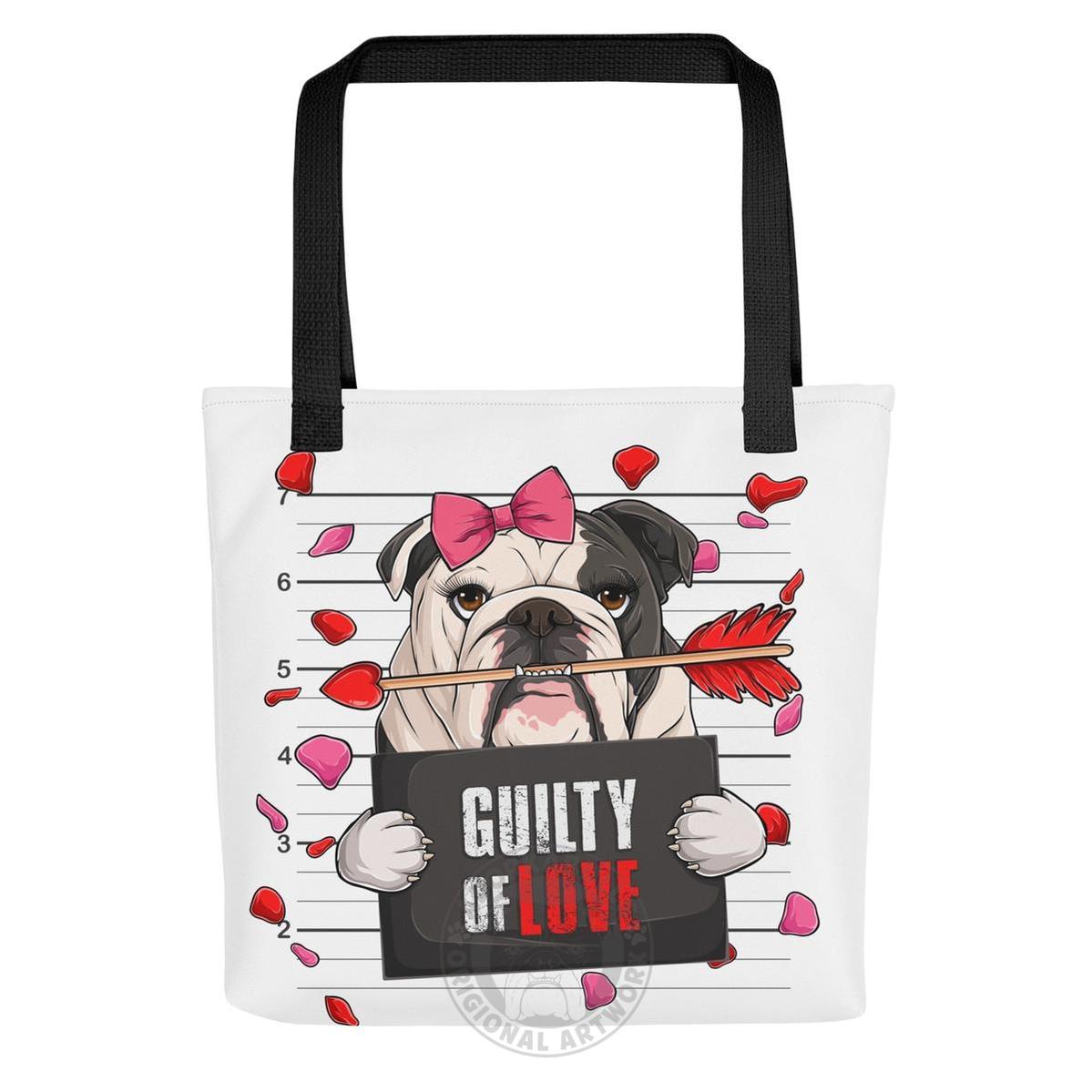 "Guilty of Love" English Bulldog Tote Bag | B&W Colored Female
