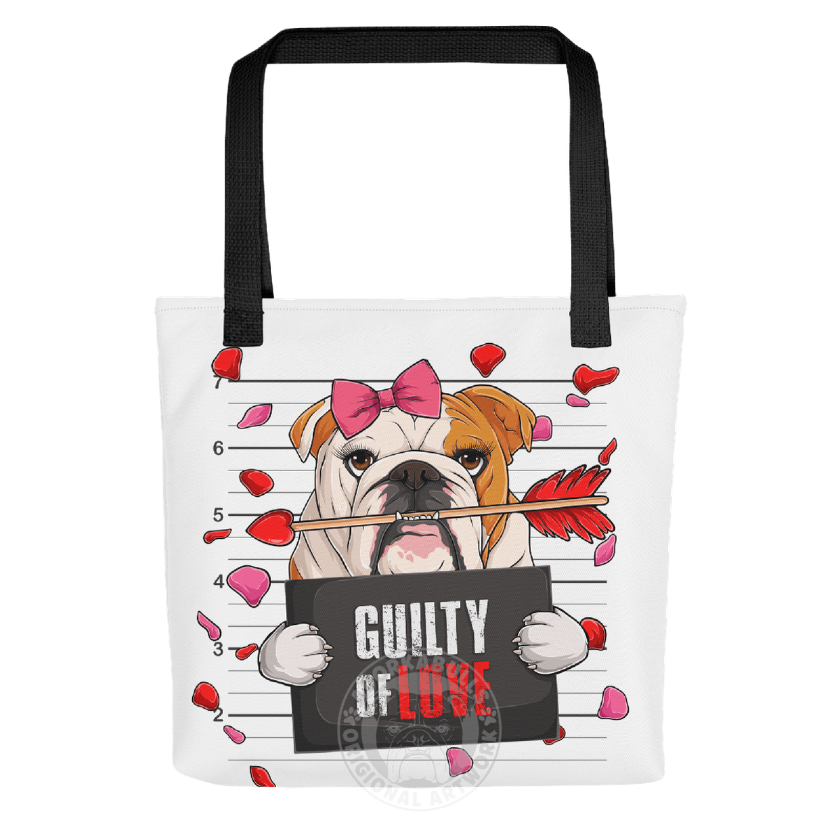 "Guilty of Love" English Bulldog Tote Bag | Red & White Colored Female