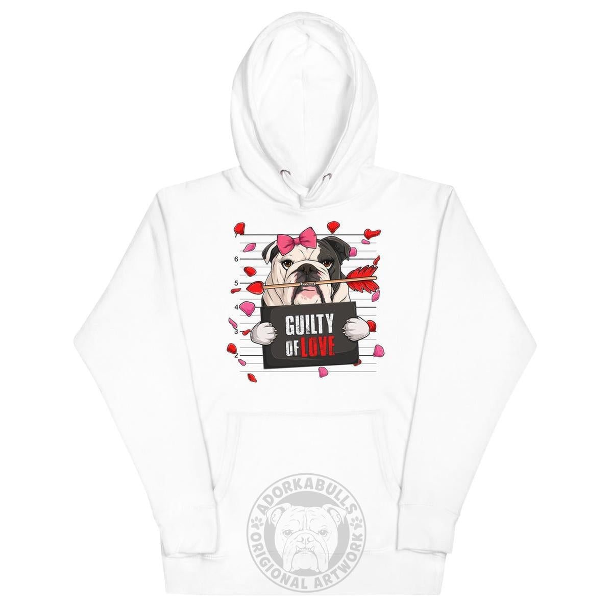 "Guilty of Love" English Bulldog Unisex Hoodie | B&W Colored Female