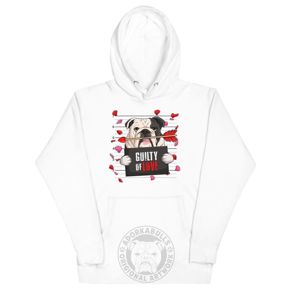 "Guilty of Love" English Bulldog Unisex Hoodie | B&W Colored Male