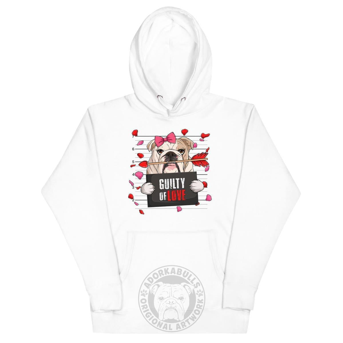"Guilty of Love" English Bulldog Unisex Hoodie | Fawn & White Colored Female