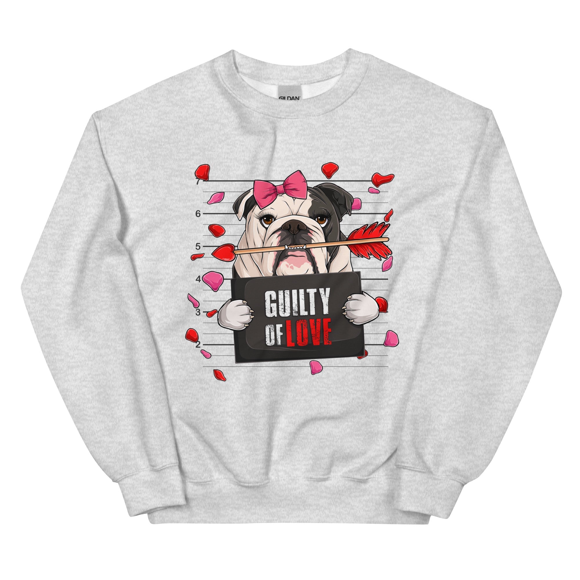 "Guilty of Love" Female Bulldog Valentine Sweatshirt | B&W Colored