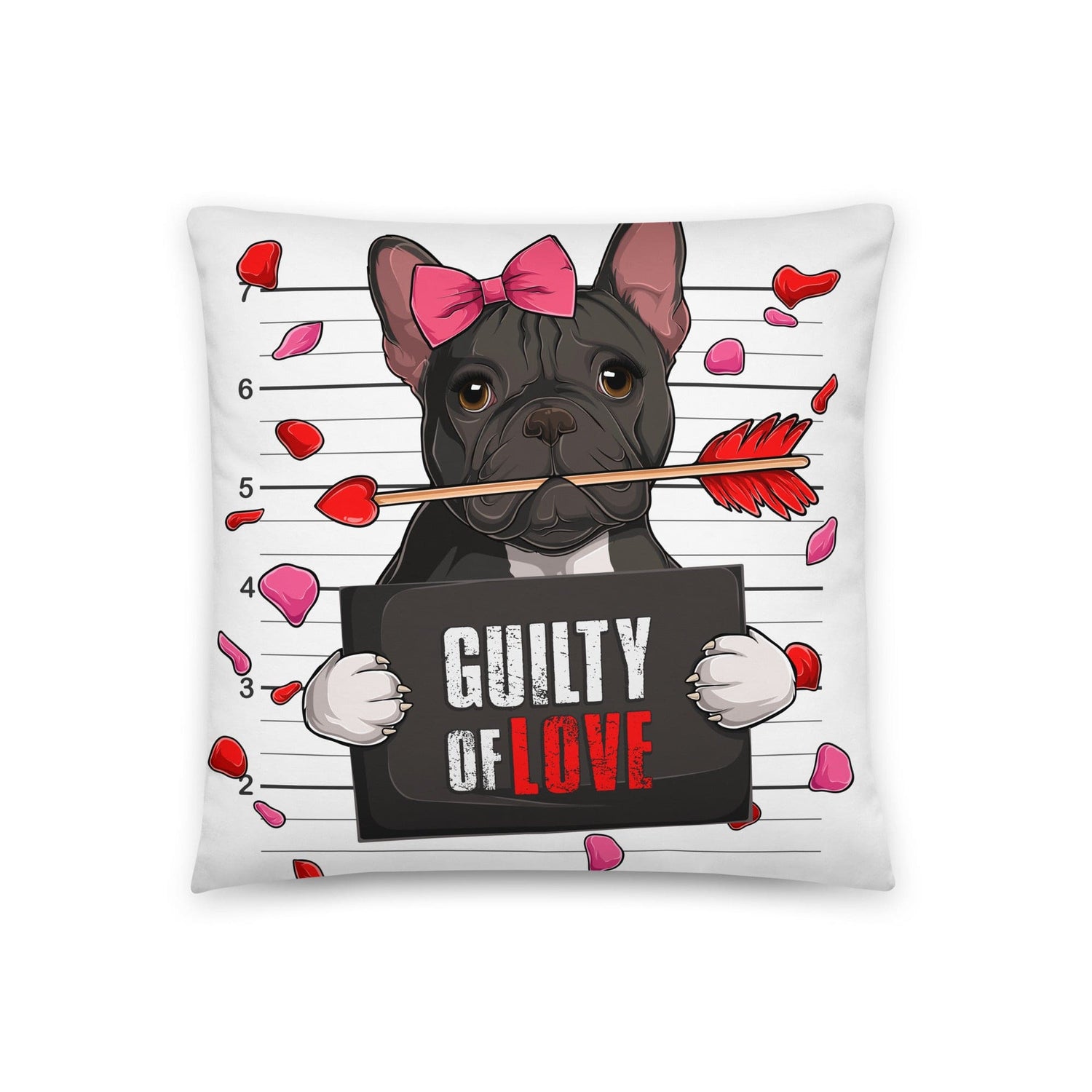 "Guilty of Love" French Bulldog Throw Pillow | B&W Colored Female