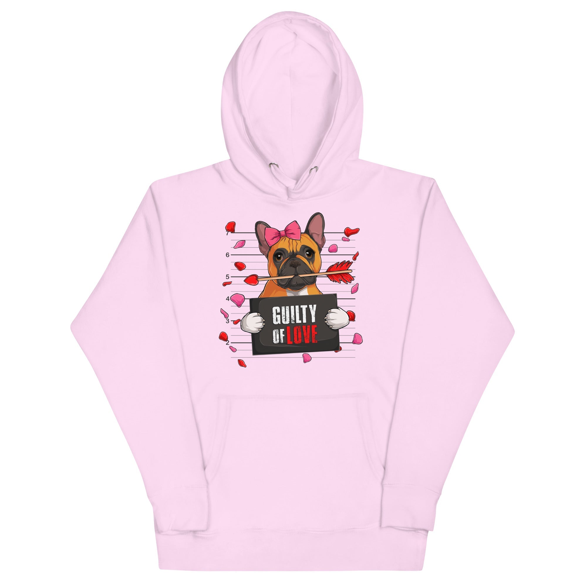 "Guilty of Love" French Bulldog Unisex Hoodie | Red & White Colored Female