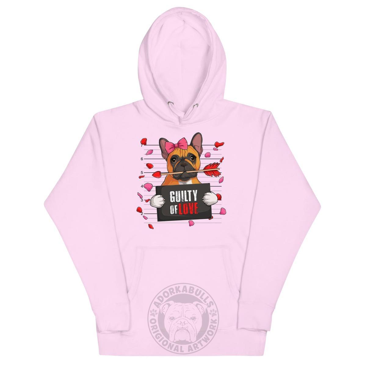 "Guilty of Love" French Bulldog Unisex Hoodie | Red & White Colored Female
