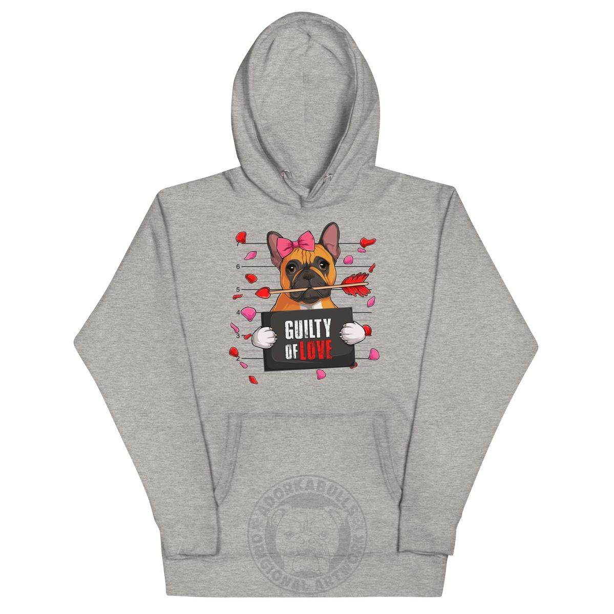 "Guilty of Love" French Bulldog Unisex Hoodie | Red & White Colored Female
