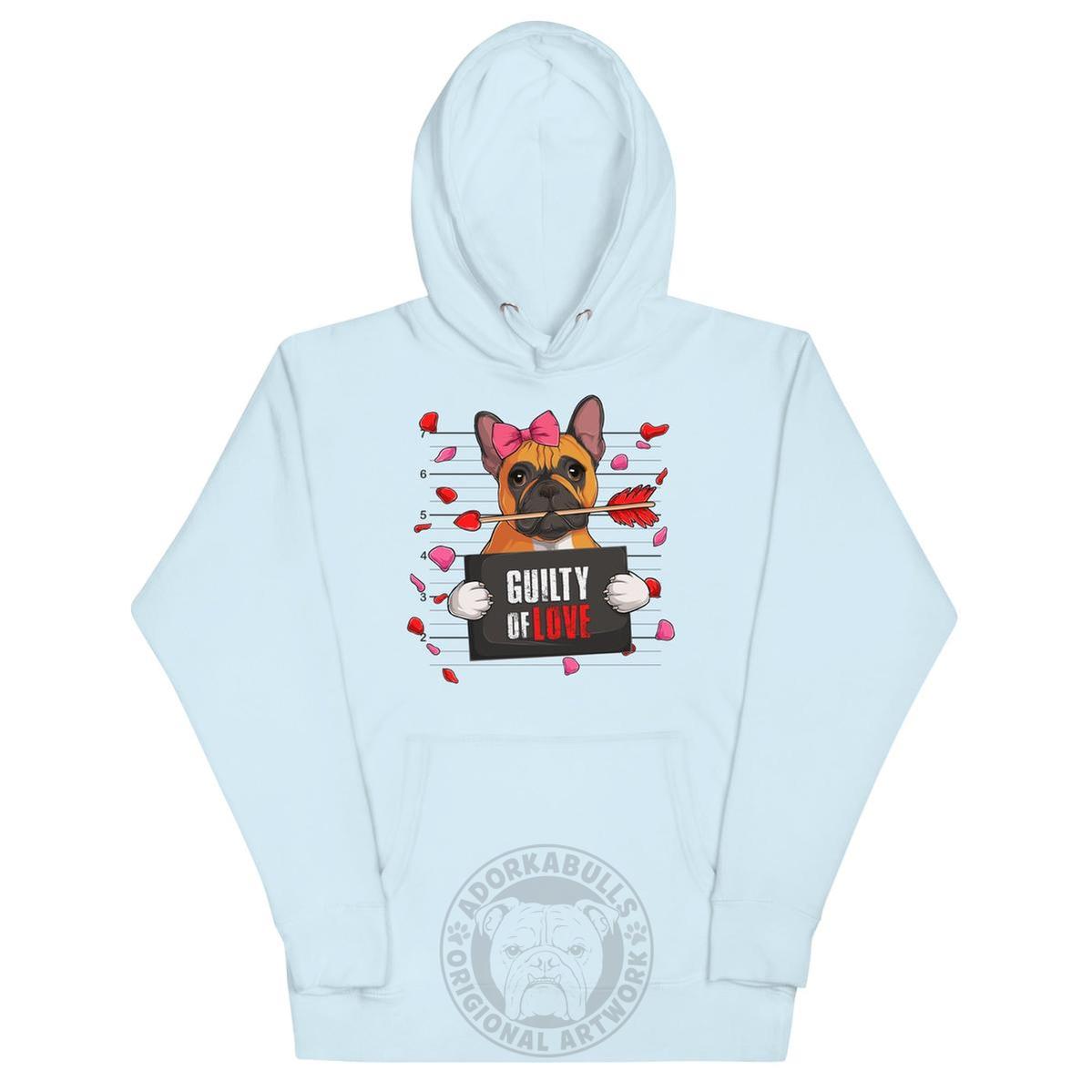 "Guilty of Love" French Bulldog Unisex Hoodie | Red & White Colored Female