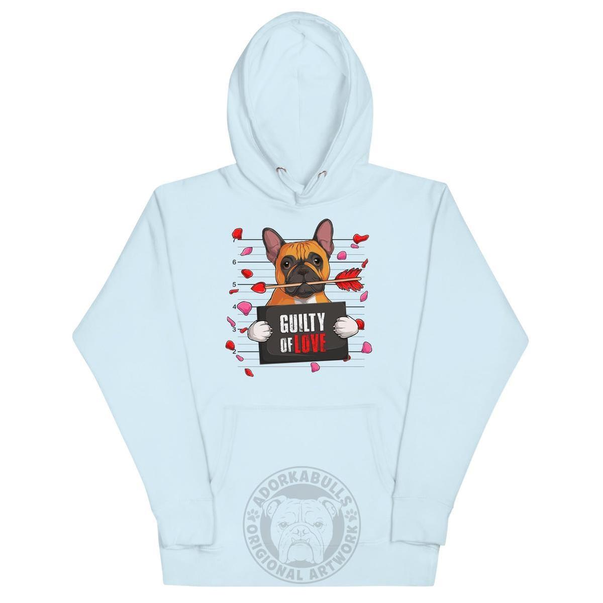 "Guilty of Love" French Bulldog Unisex Hoodie | Red & White Colored Male