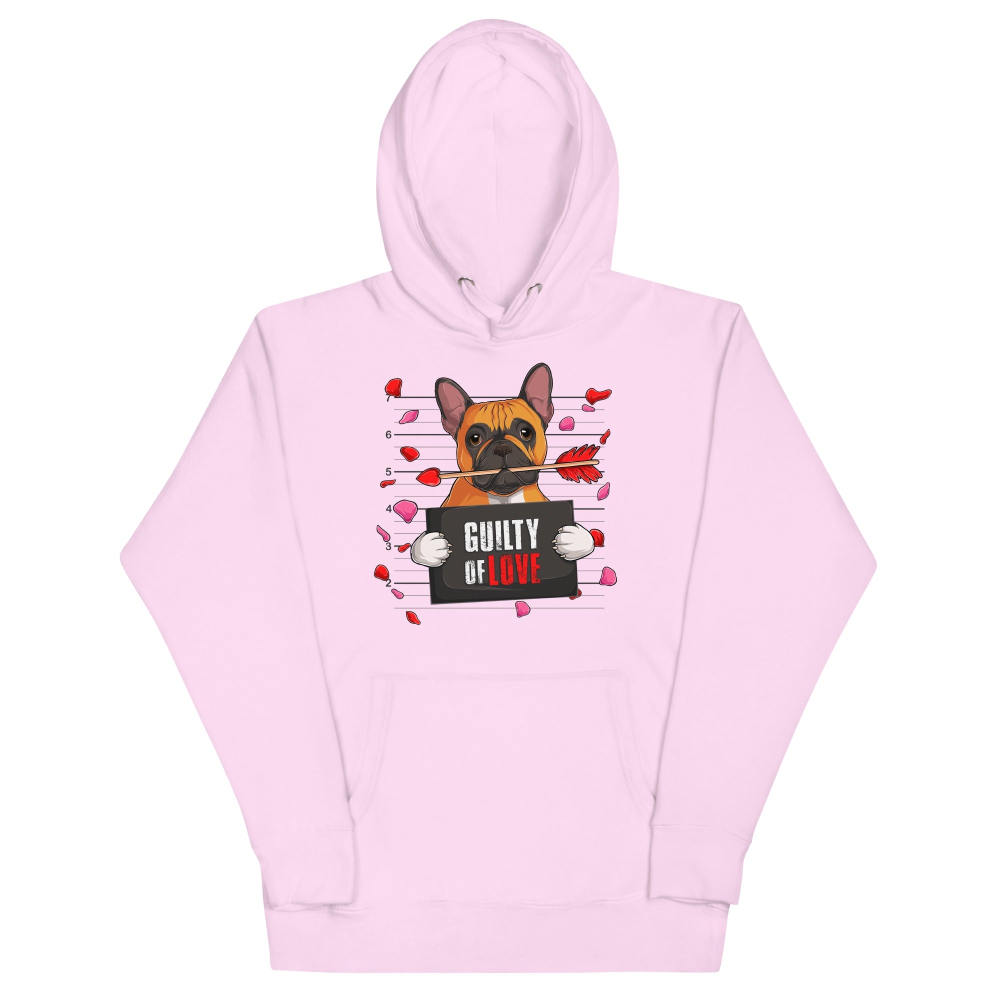 "Guilty of Love" French Bulldog Unisex Hoodie | Red & White Colored Male