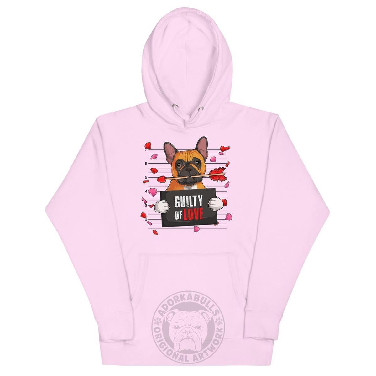 "Guilty of Love" French Bulldog Unisex Hoodie | Red & White Colored Male