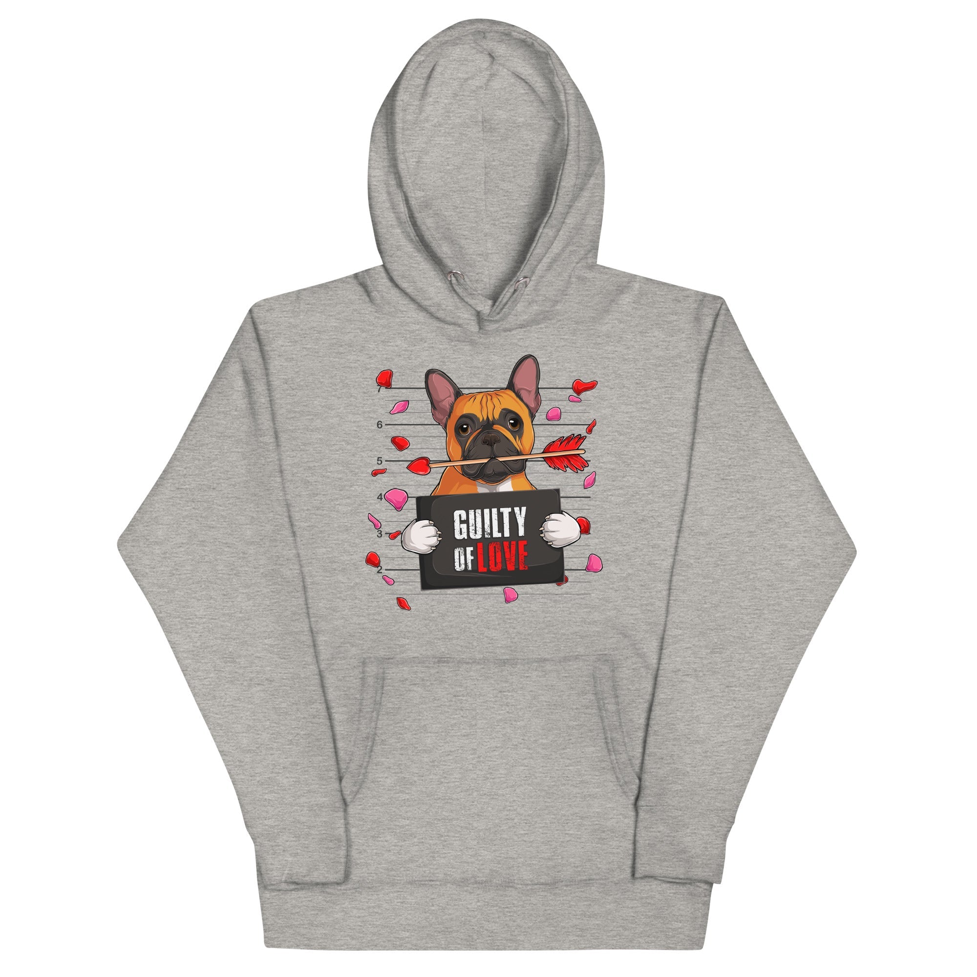 "Guilty of Love" French Bulldog Unisex Hoodie | Red & White Colored Male