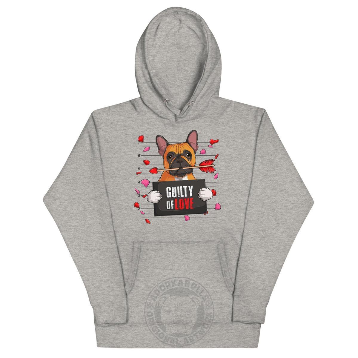 "Guilty of Love" French Bulldog Unisex Hoodie | Red & White Colored Male
