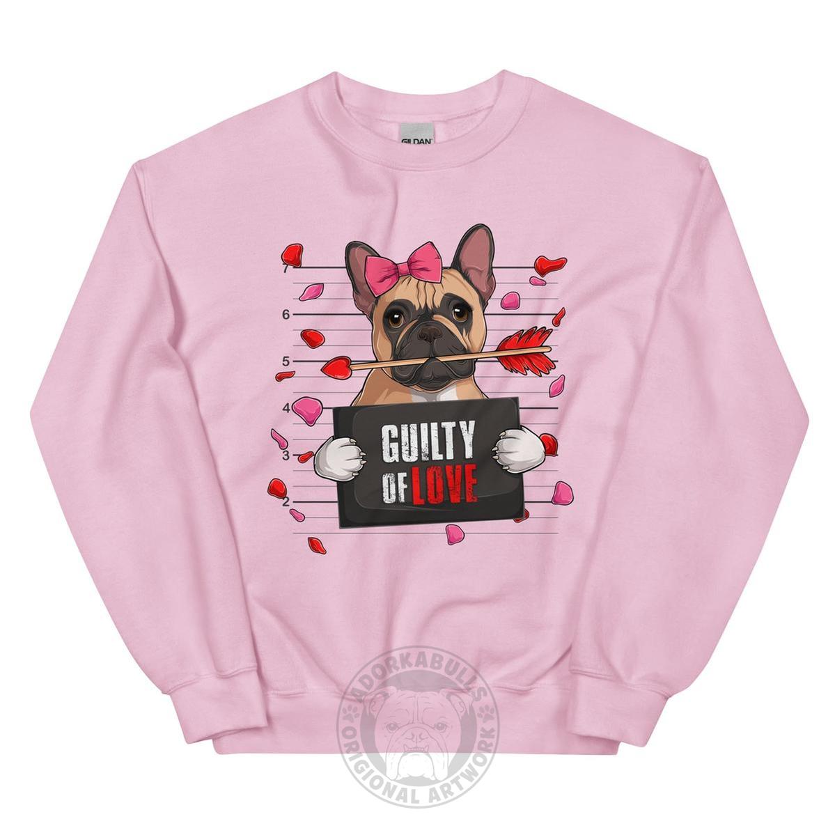 "Guilty of Love" Frenchie Valentine Sweatshirt | Fawn & White Colored