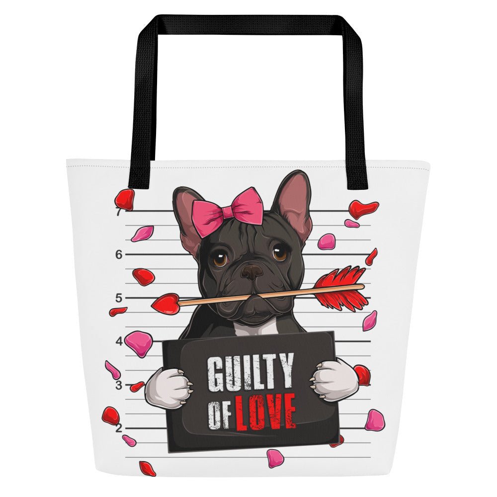 "Guilty of Love" Large Female French Bulldog Tote Bag | B&W Colored