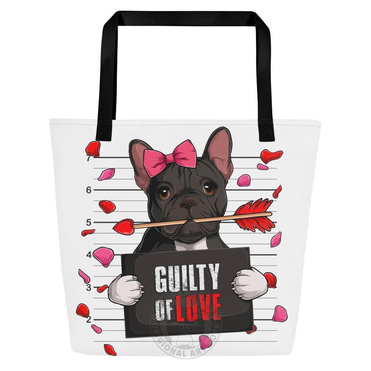 "Guilty of Love" Large Female French Bulldog Tote Bag | B&W Colored