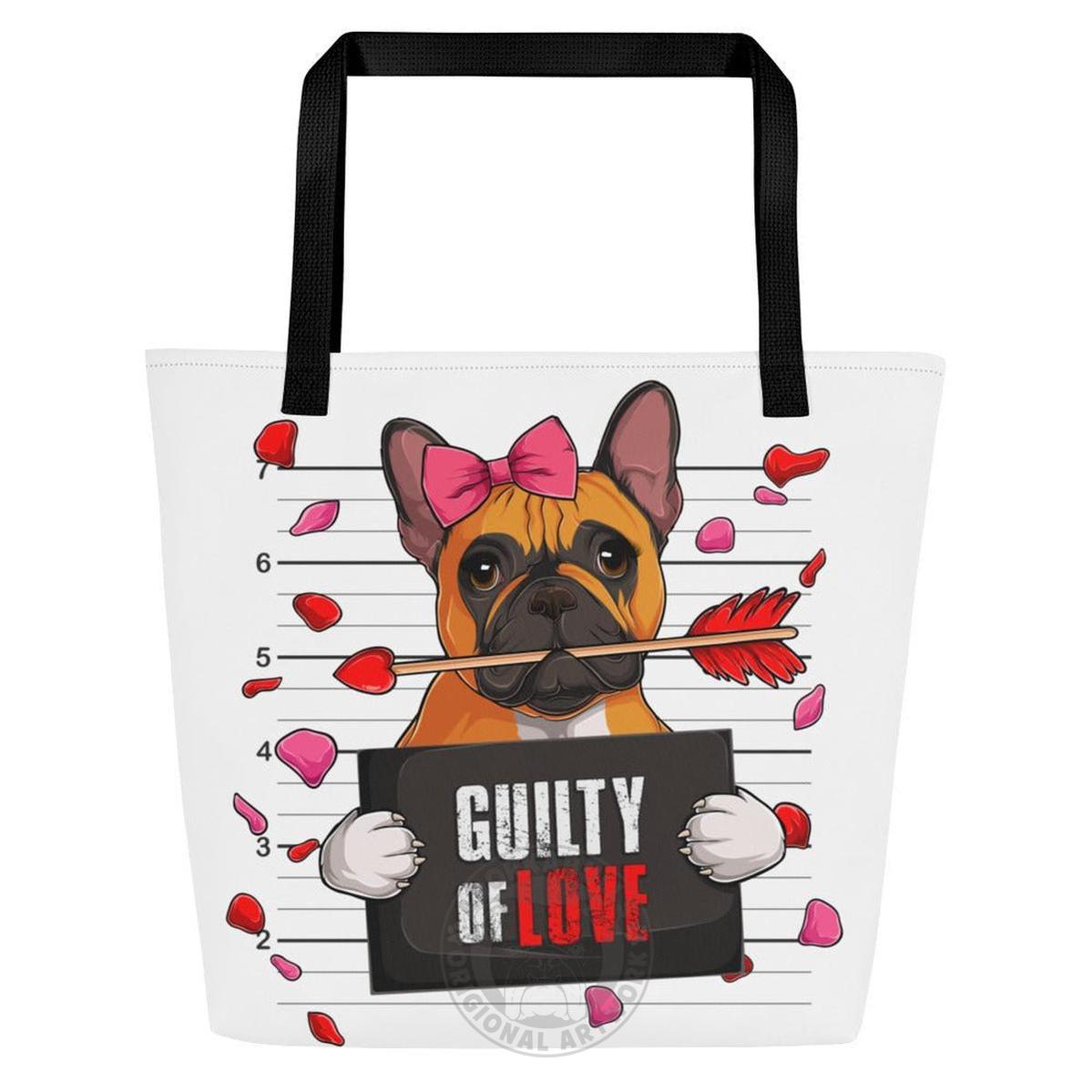 "Guilty of Love" Large Female French Bulldog Tote Bag | Red & White Colored
