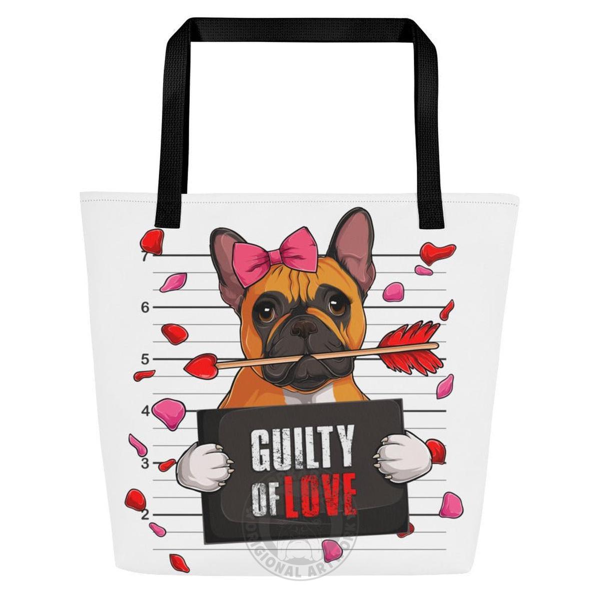 "Guilty of Love" Large Female French Bulldog Tote Bag | Red & White Colored