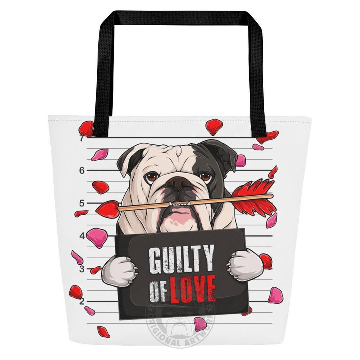 "Guilty of Love" Large Male Bulldog Tote Bag | B&W Colored