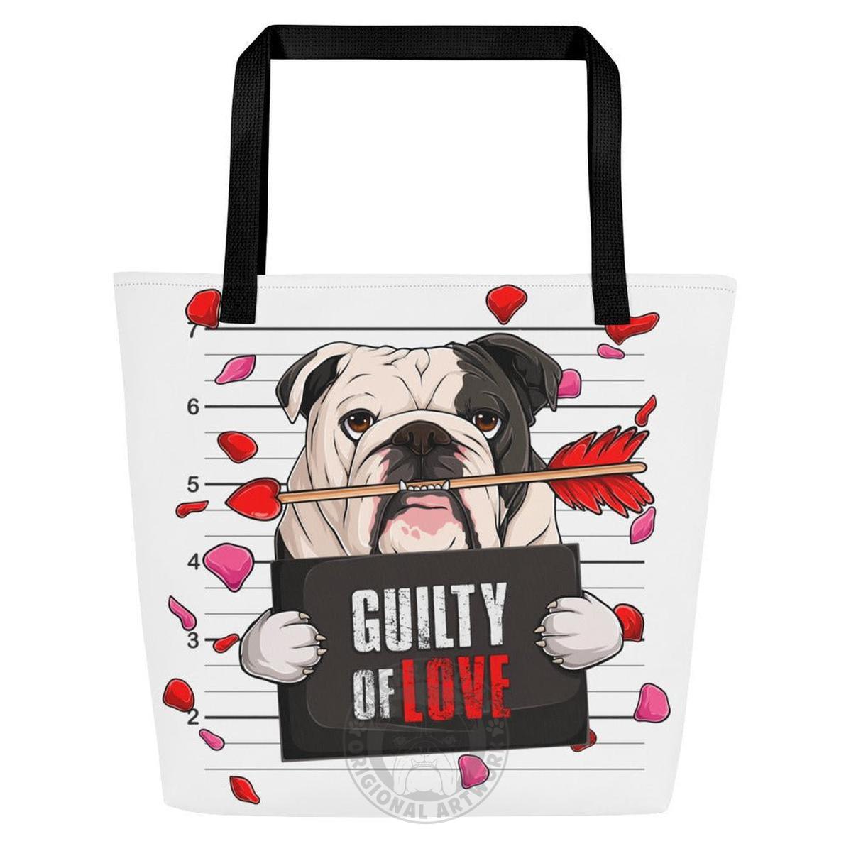 "Guilty of Love" Large Male Bulldog Tote Bag | B&W Colored