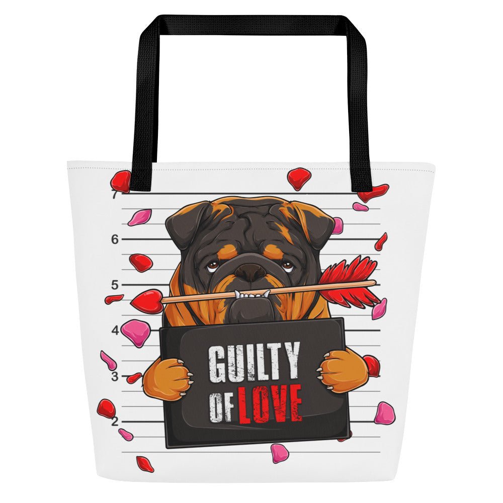 "Guilty of Love" Large Male Bulldog Tote Bag | Tri Colored