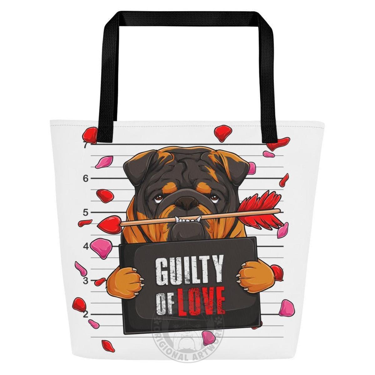 "Guilty of Love" Large Male Bulldog Tote Bag | Tri Colored