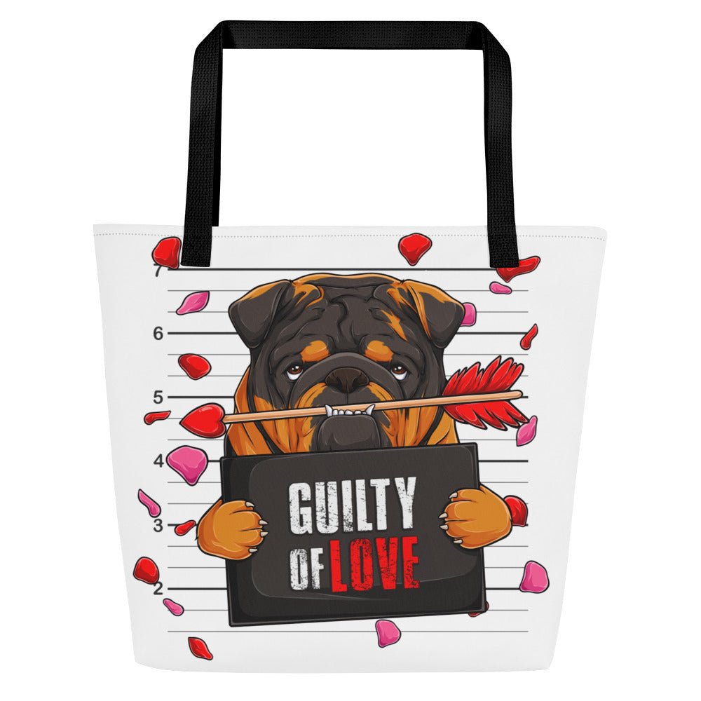 "Guilty of Love" Large Male Bulldog Tote Bag | Tri Colored