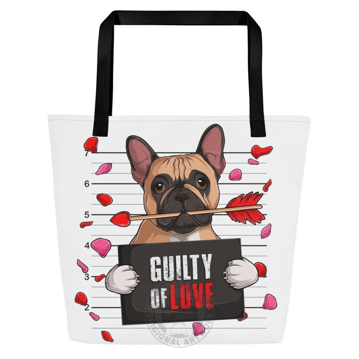 "Guilty of Love" Large Male French Bulldog Tote Bag | Fawn & White Colored