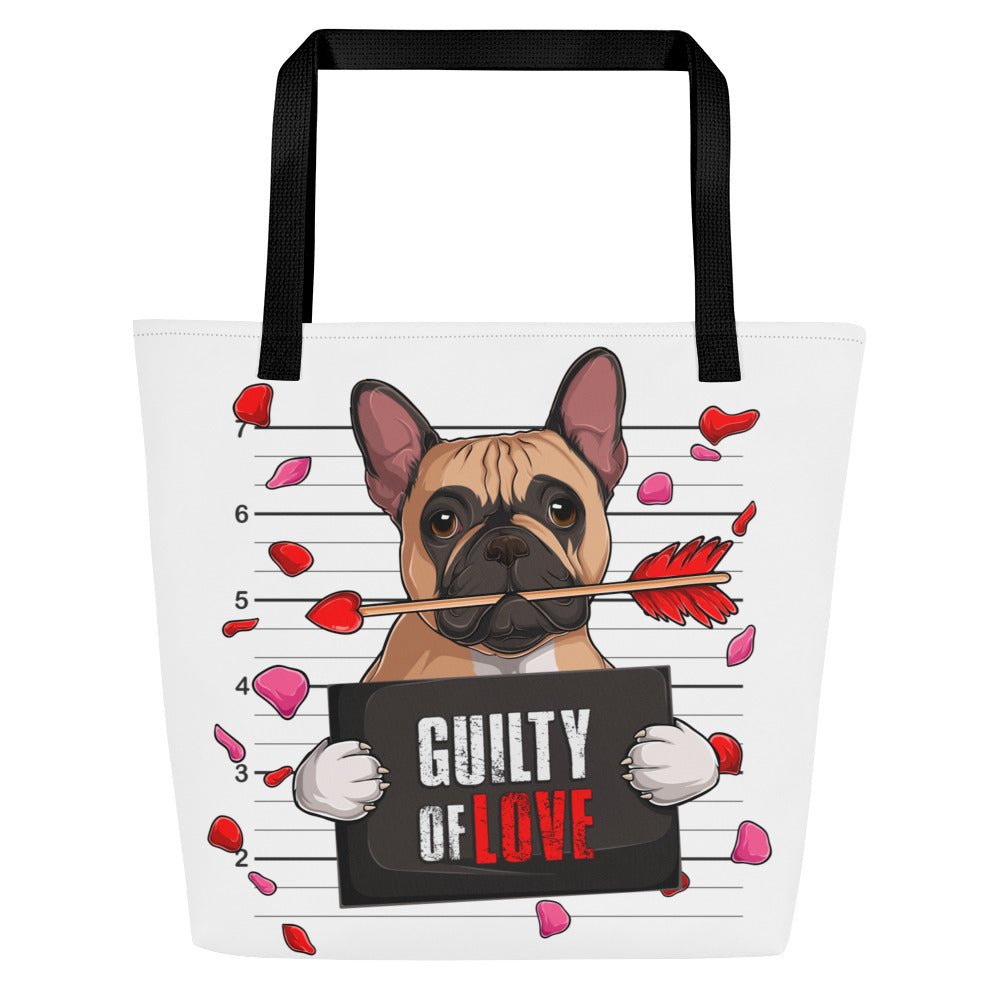 "Guilty of Love" Large Male French Bulldog Tote Bag | Fawn & White Colored