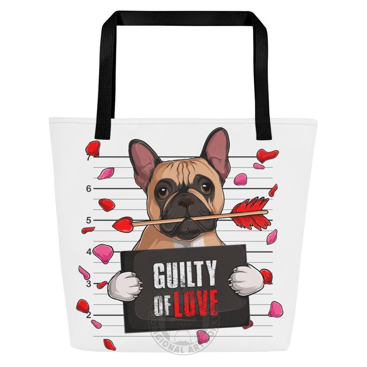 "Guilty of Love" Large Male French Bulldog Tote Bag | Fawn & White Colored