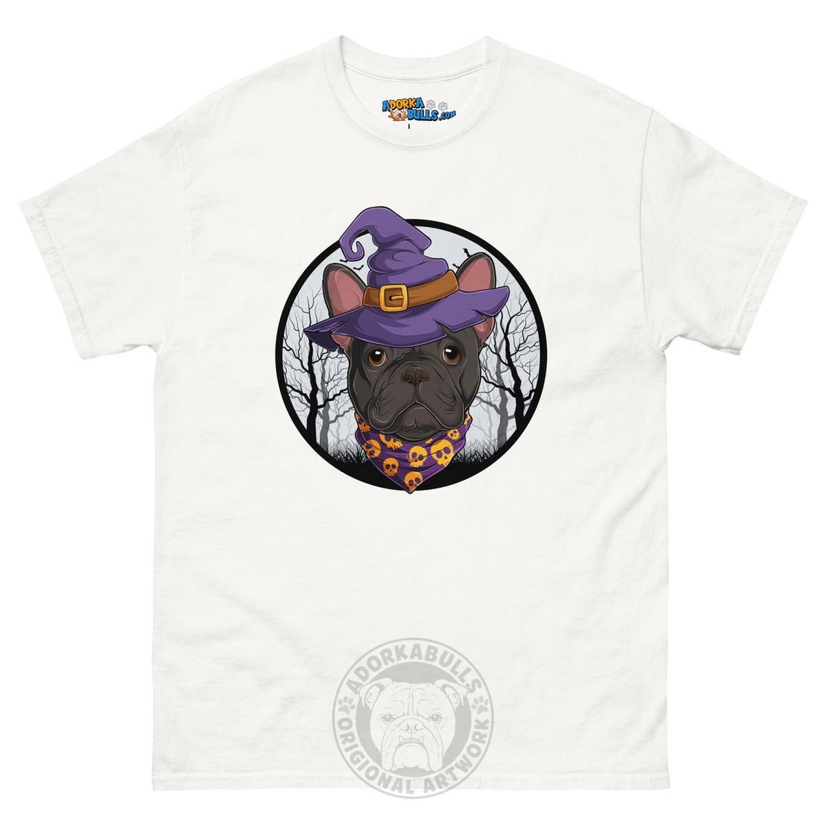 Halloween Witch tee, Male Frenchie Black & White, White