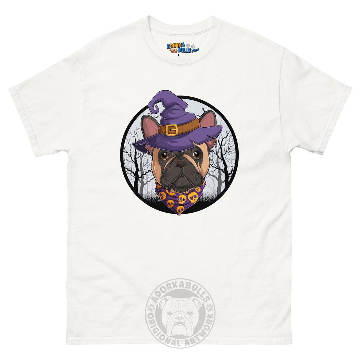 Halloween Witch tee, Male Frenchie Fawn & White, White