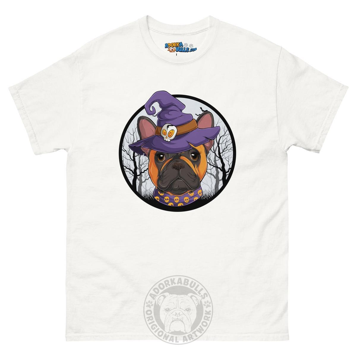 Halloween Witch tee, Female Frenchie Red & White, White