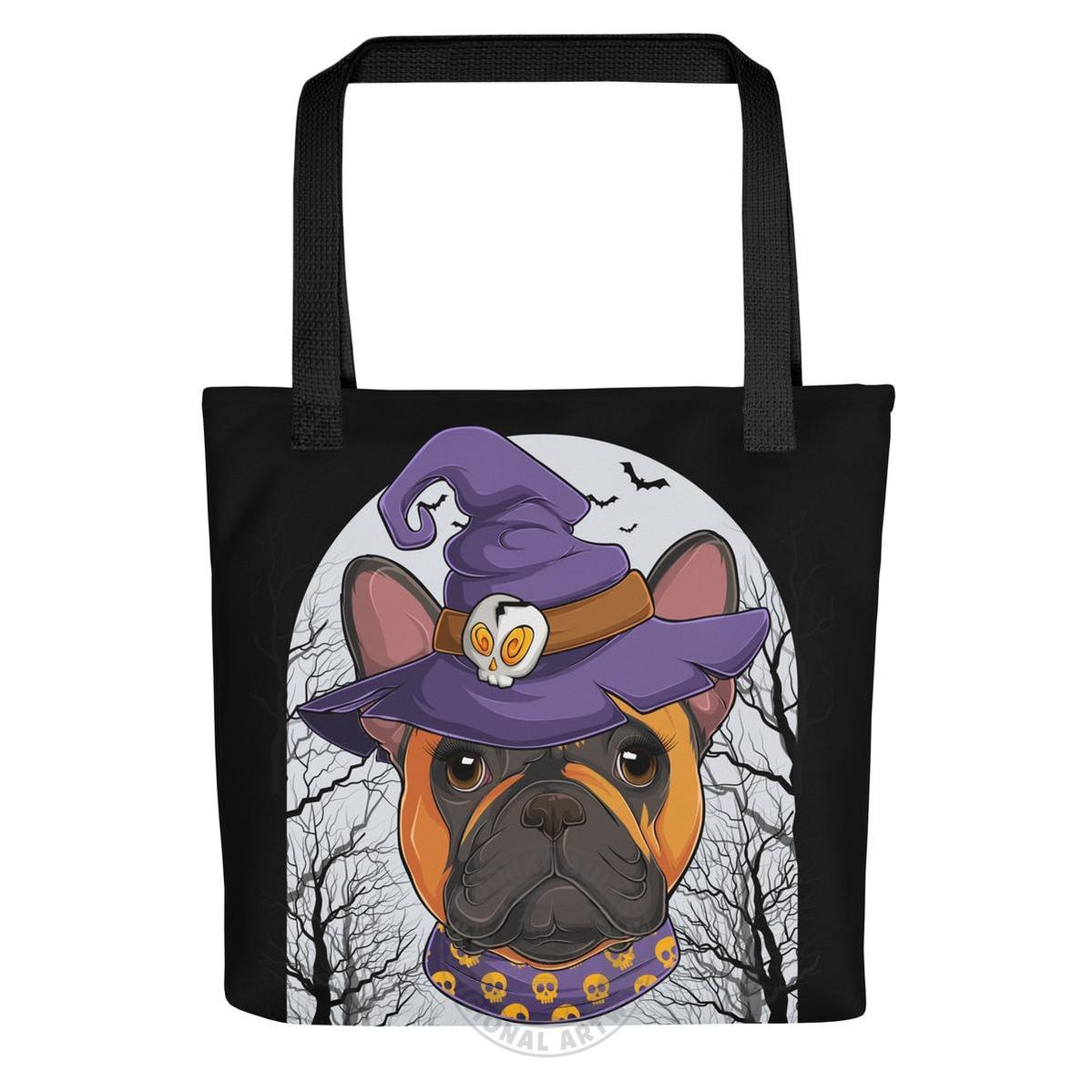 Halloween Witch Bulldog Tote Bag | Frenchie · Red & White · Female