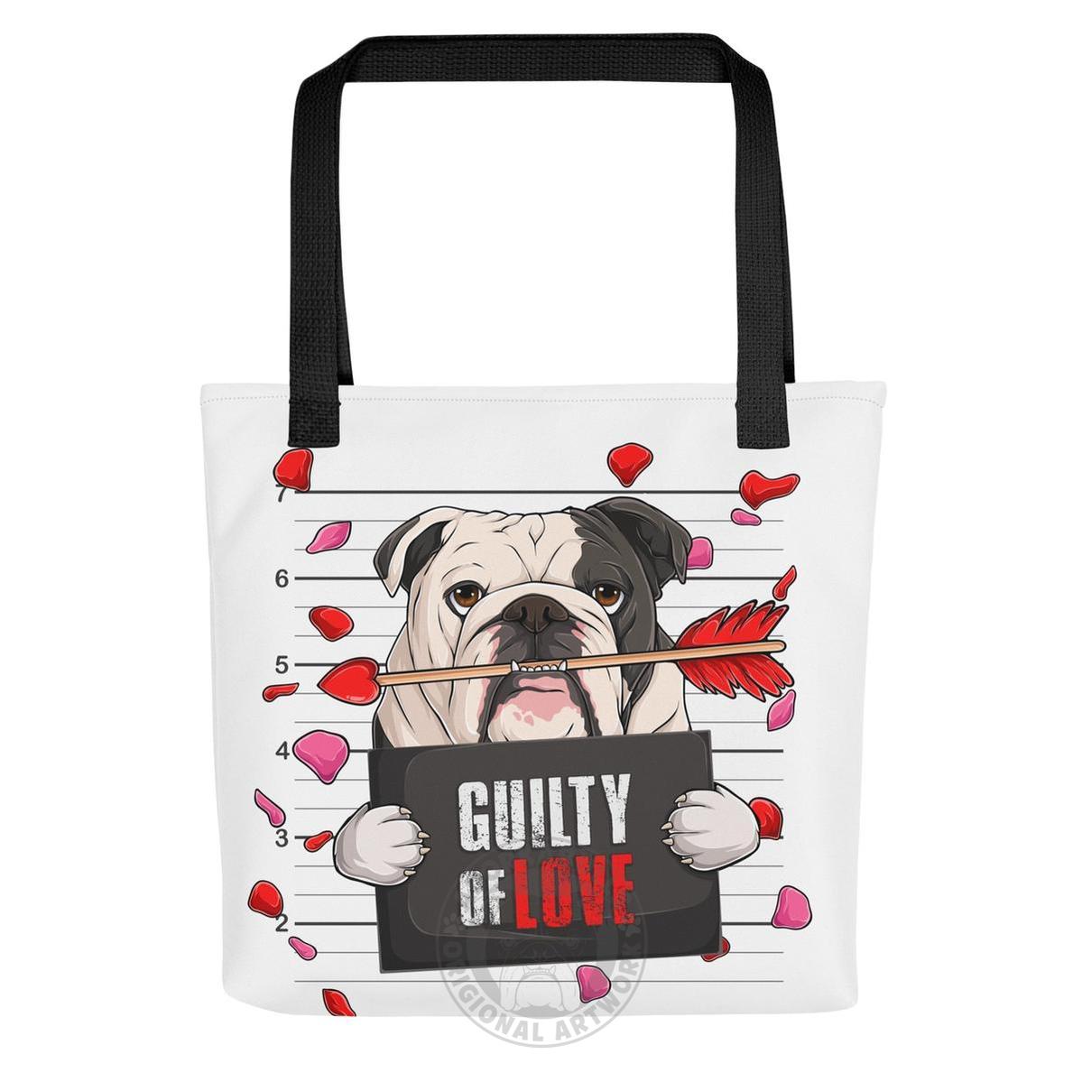 Handsome Black & White Colored Male English Bulldog Guilty of Love Tote Bag