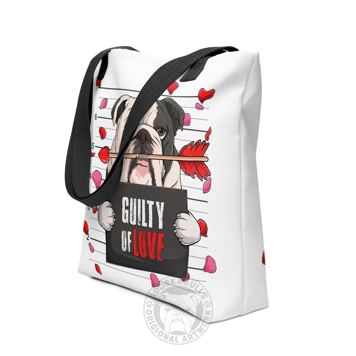 Handsome Black & White Colored Male English Bulldog Guilty of Love Tote Bag