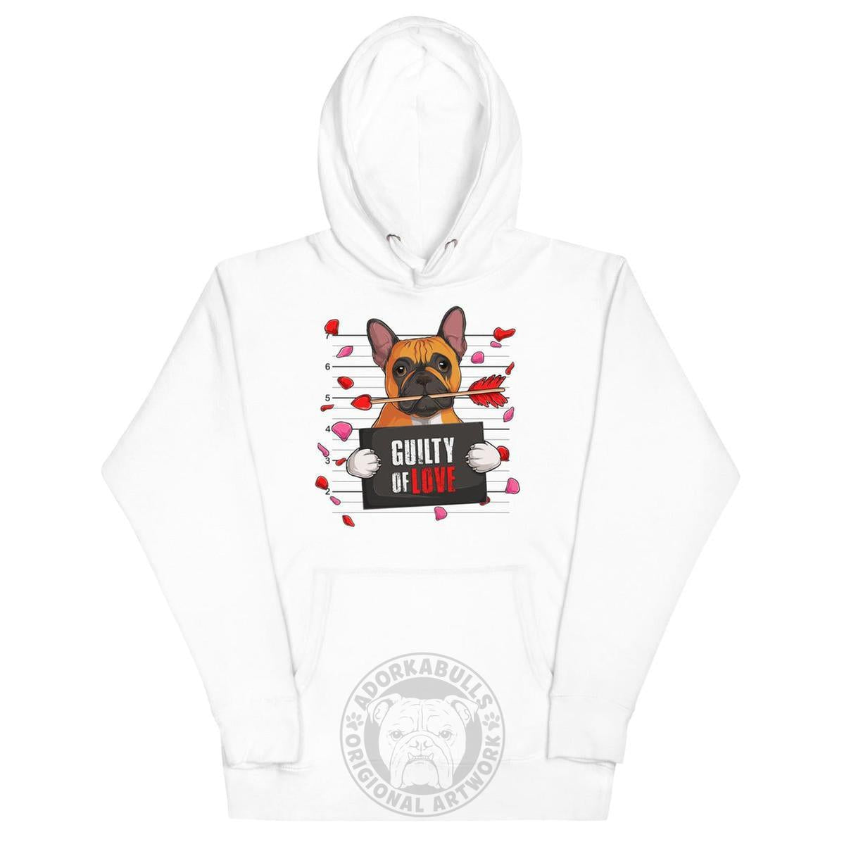 Handsome Red & White Colored Male French Bulldog Guilty of Love Unisex Hoodie