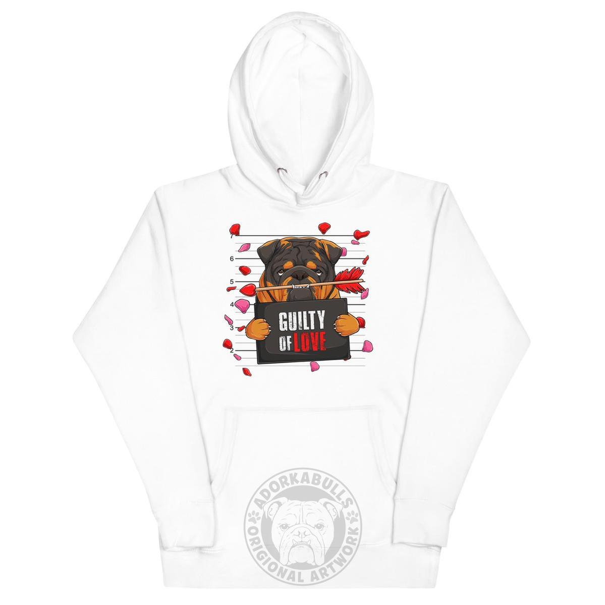 Handsome Tri Colored Male English Bulldog Guilty of Love Unisex Hoodie