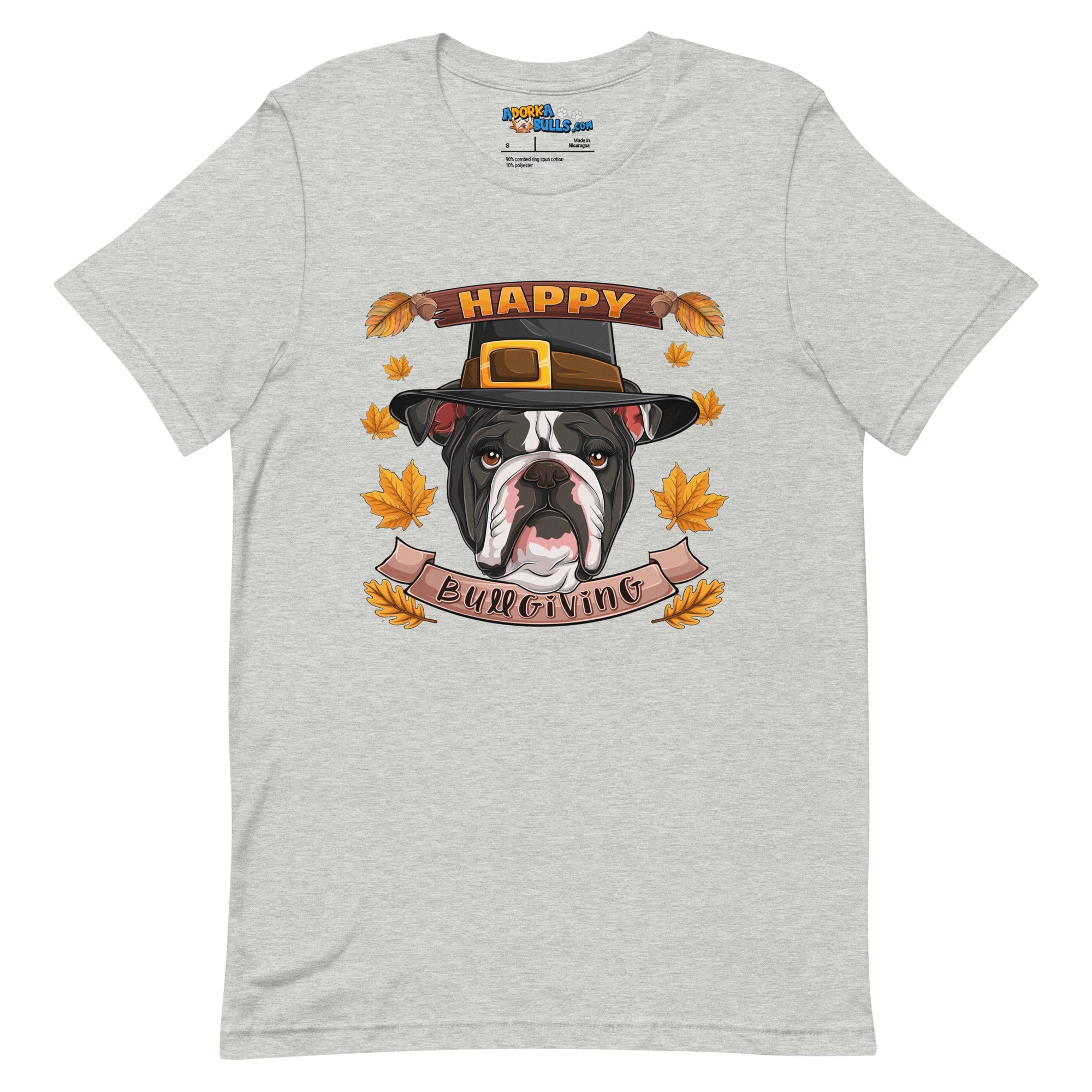 "Happy Bullgiving" English Bulldog Unisex Tee | B&W Colored Female