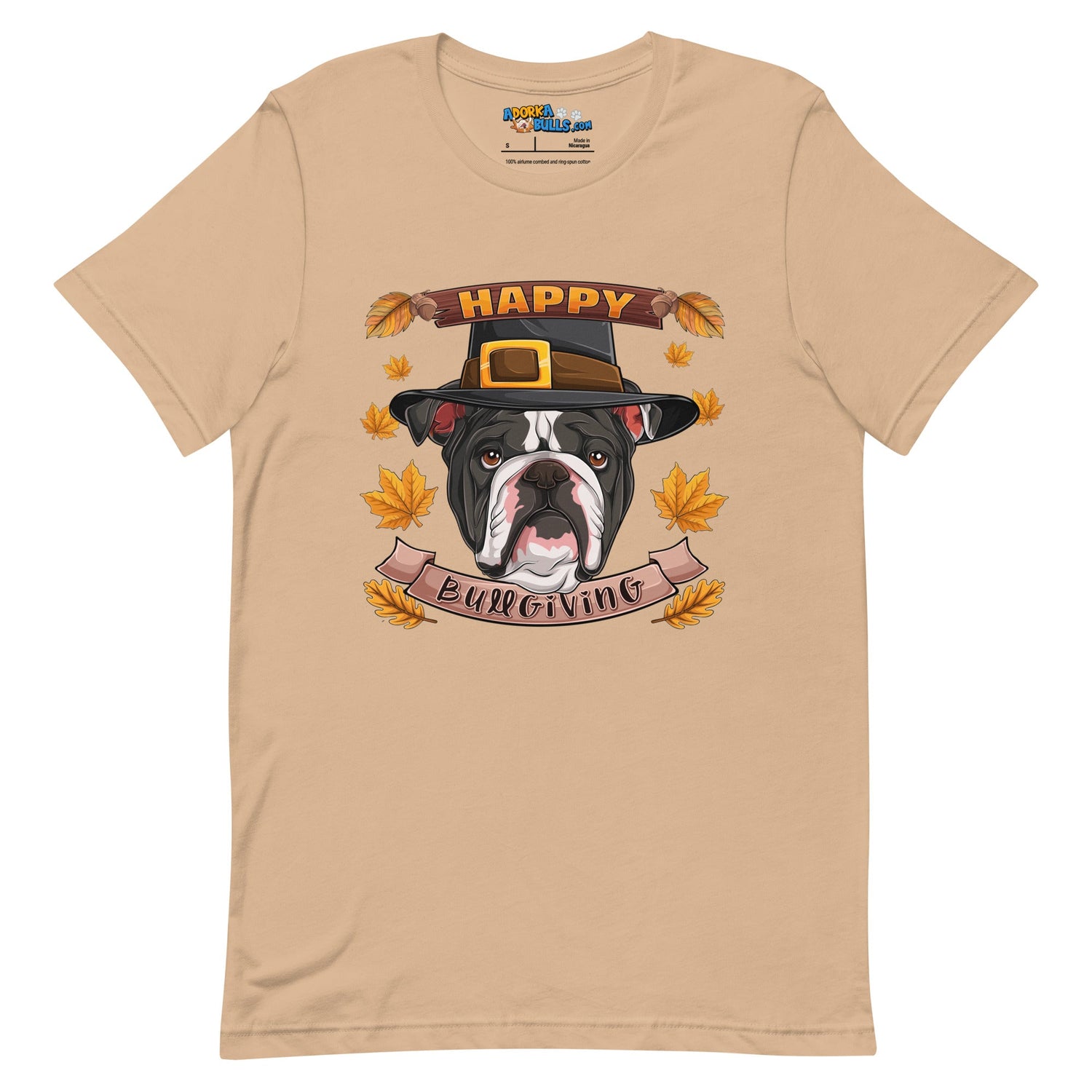 "Happy Bullgiving" English Bulldog Unisex Tee | B&W Colored Male