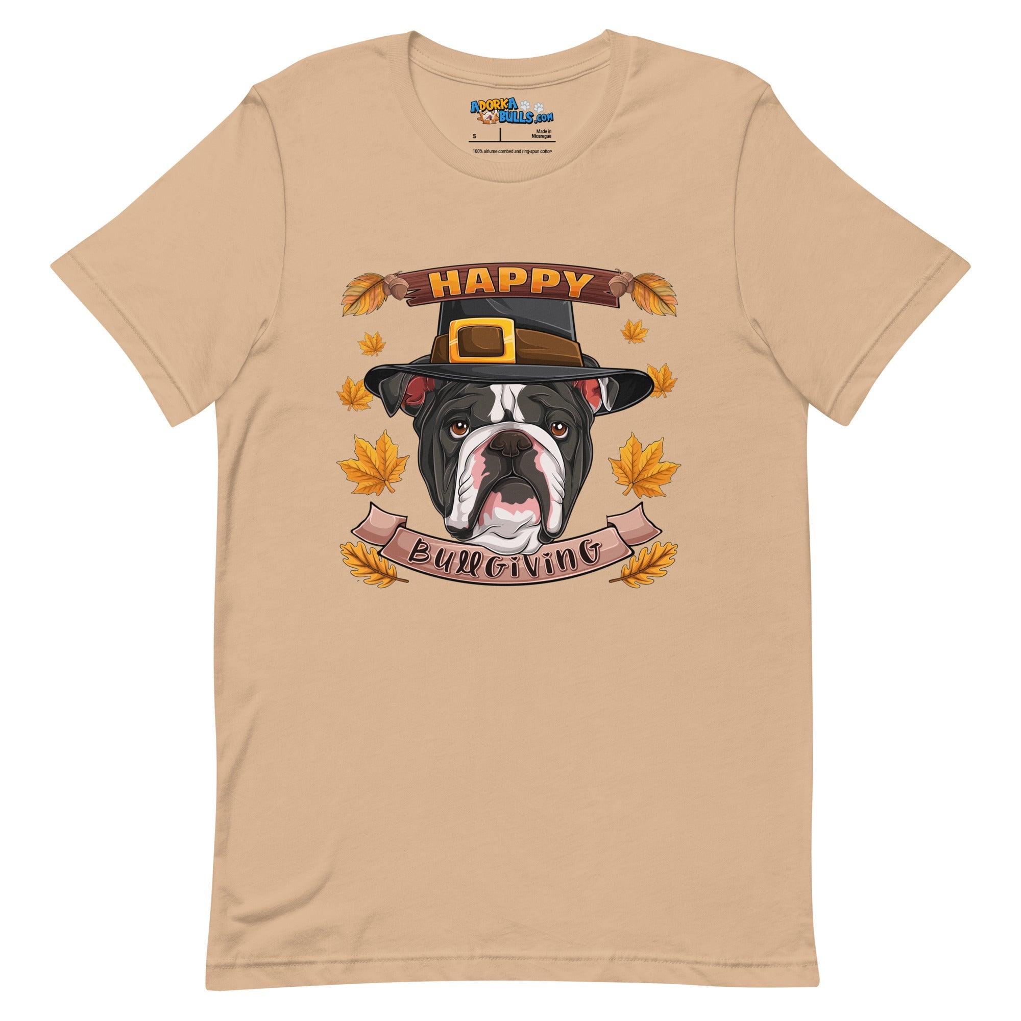 "Happy Bullgiving" English Bulldog Unisex Tee | B&W Colored Male